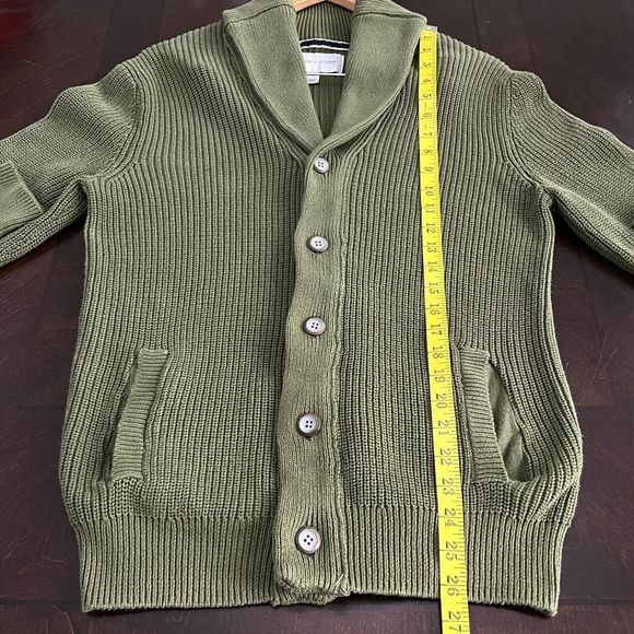 Sun + Stone Mens Shawl Collar Ribbed Cardigan Sweater Cotton Chunky Knit Size S - Picture 8 of 9